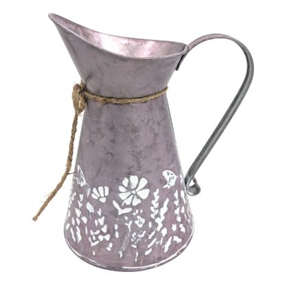 Picture of 23cm METAL JUG WITH FLORAL DECO PURPLE/WHITE