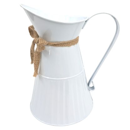 Picture of 23cm METAL JUG WITH HESSIAN BOW WHITE