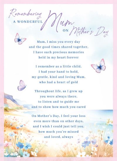 Picture of PLASTIC COATED MEMORIAL CARD X 6pcs - REMEMBERING A WONDERFUL MUM ON MOTHERS DAY