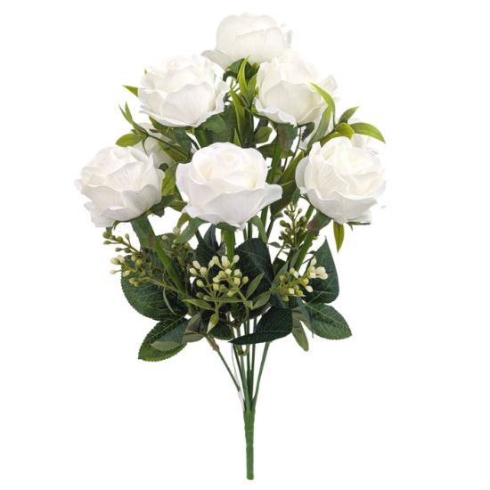 Picture of 38cm ROSE BUSH WITH BERRIES (9 HEADS) WHITE