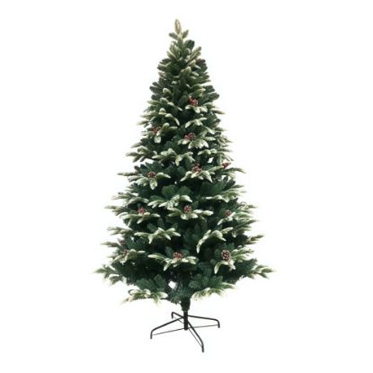 Picture of 1.8m (71") CHRISTMAS TREE GREEN WITH WHITE TIPS CONES & BERRIES