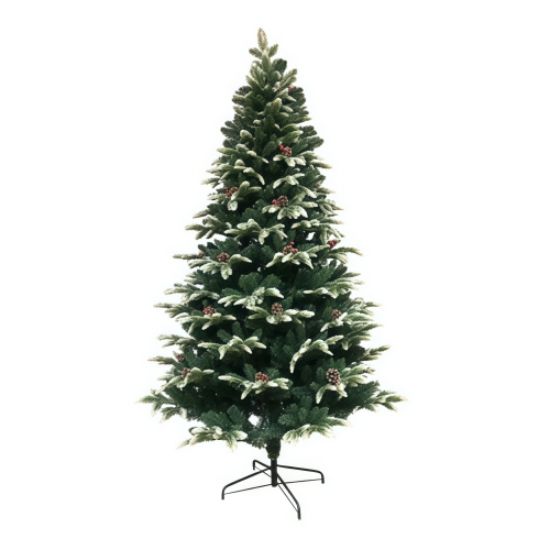 Picture of 2.4m (94") CHRISTMAS TREE GREEN WITH WHITE TIPS CONES & BERRIES