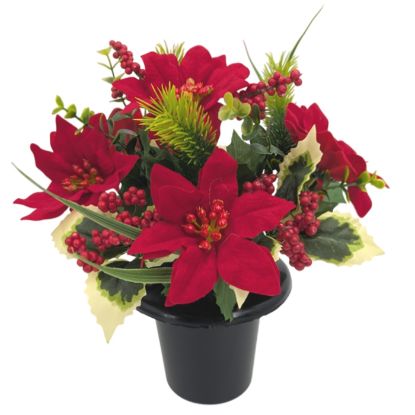 Picture of POINSETTIA/HOLLY AND PINE CEMETERY POT RED X 12pcs